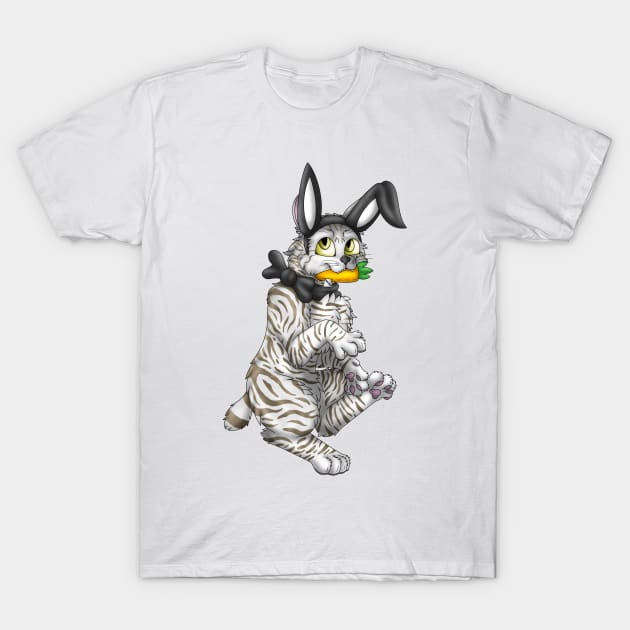 Bobtail BunnyCat: Silver-Amber Tabby (Black) T-Shirt by spyroid101